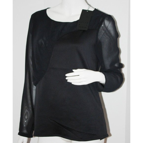 KAREN by SIMONSEN Dark Navy MESH Blouse TOP Ponda SEERSUCKER 38 $200 - Picture 3 of 7